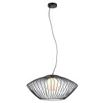 Czarna lampa wisząca Zeno 1-punktowa MDM-3844-1 BK z metalowym kloszem w formie siatki, z okrągłym, białym źródłem światła wewnątrz. Zawieszona na cienkim, czarnym przewodzie z metalowym mocowaniem sufitowym.