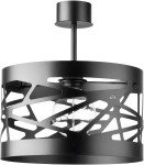 Moduł Frez D30 to czarna lampa sufitowa 1-punktowa z metalowym kloszem o nowoczesnym, ażurowym wzorze. Ujęcie z dołu, ukazujące przezroczystą żarówkę wewnątrz klosza. Lampa wisząca, zamontowana na suficie, na białym tle.