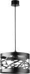 Czarna lampa wisząca 1-punktowa Moduł Frez D30 z metalowym kloszem o nowoczesnym wzorze. Zawieszona na czarnym przewodzie, z widoczną żarówką w środku. Ujęcie frontalne, z góry.