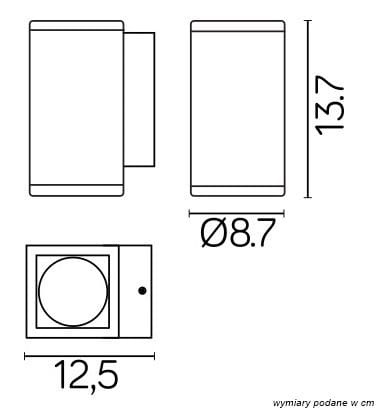 Kinkiet elewacyjny Adela Midi, 1-punktowy, kwadratowy, w kolorze ciemnoszarym. Wymiary: 13,7 cm wysokości, 12,5 cm szerokości, średnica 8,7 cm. Prosty design, montaż ścienny, idealny do oświetlenia zewnętrznego.