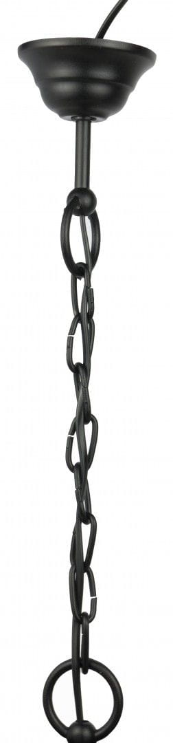 Czarna lampa wisząca ogrodowa Cadiz 1-punktowa, z metalowym kloszem, zawieszona na ozdobnym łańcuchu. Ujęcie frontalne, produkt w pozycji wiszącej, z widocznym przewodem. Idealna do oświetlenia przestrzeni na zewnątrz.