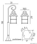 Lampa stojąca ogrodowa Cadiz H86, czarna, o wysokości 98 cm i podstawie w kształcie sześciokąta. Zawiera ozdobny klosz z detalami, złożony z metalowej konstrukcji i szklanych elementów. Wymiary klosza to 18,5 cm szerokości i 29 cm wysokości.