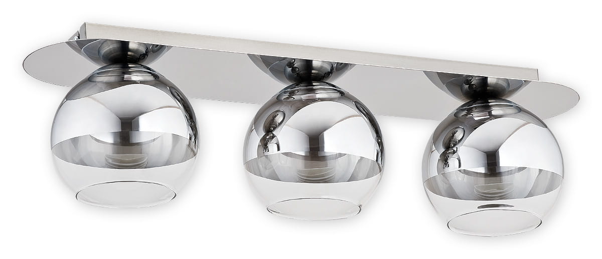 Lampa sufitowa Colours O2543 P3 CH z trzema kulistymi reflektorami w chromowanym wykończeniu. Montaż na prostokątnej podstawie, reflektory umieszczone w równo rozłożonych odstępach, zapewniające równomierne oświetlenie.