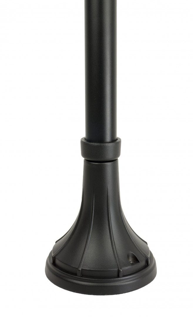 Lampa stojąca ogrodowa Cordoba H71 II, czarna, z cylindrycznym słupem i dekoracyjną podstawą. Ujęcie z dołu, ukazujące detale mocowania i fakturę materiału. Idealna do użytku na zewnątrz.