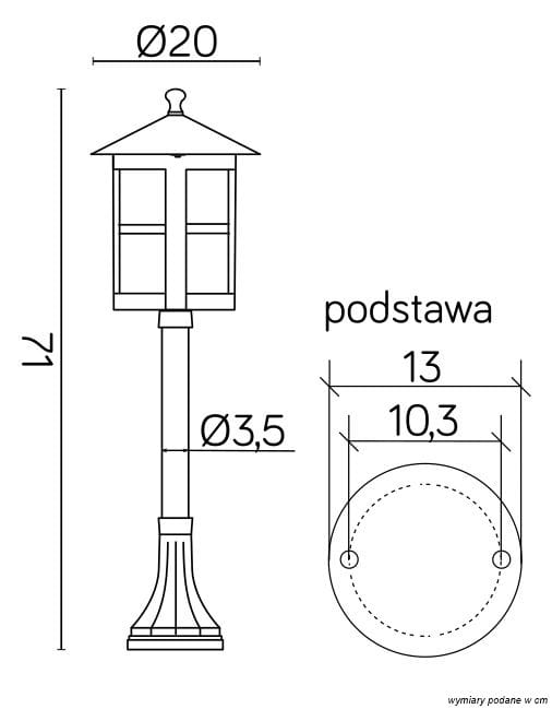 Lampa stojąca ogrodowa Cordoba H71 II, 1-punktowa, czarna. Wysokość 57 cm, średnica klosza 20 cm, średnica podstawy 13 cm. Prosta konstrukcja z detalami, idealna do oświetlenia ogrodu.