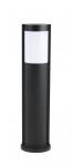 Lampa stojąca ogrodowa Elis, 1-punktowa, czarna. Prosty, cylindryczny kształt z białym kloszem w górnej części. Ujęcie frontalne, stojąca na okrągłej podstawie, na jednolitym tle. Idealna do oświetlenia przestrzeni zewnętrznych.