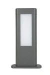 Lampa stojąca ogrodowa Evo H30 w ciemnym popiele, z dwoma źródłami światła LED 8W 4000K. Prosta, prostokątna konstrukcja z białym, mlecznym panelem. Ujęcie frontalne, na podstawie, idealna do oświetlenia przestrzeni zewnętrznej.