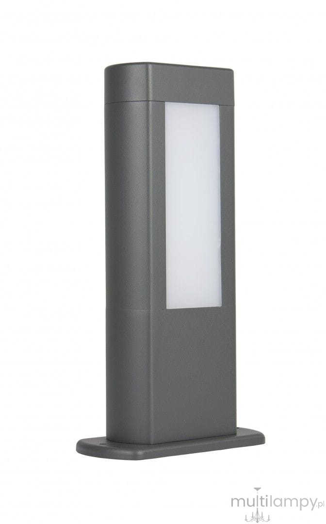 Lampa stojąca ogrodowa Evo H30 w ciemnym popiele, z prostokątnym białym kloszem, wyposażona w 2 diody LED 8W o temperaturze barwowej 4000K. Ujęcie z boku, produkt stabilny na podstawie.