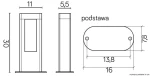 Lampa stojąca ogrodowa Evo H30 w ciemnym popiele, z dwoma diodami LED 8W, o wymiarach 30 cm wysokości, 11 cm szerokości i 5,5 cm głębokości. Podstawa o wymiarach 13,8 cm na 16 cm i 7,8 cm wysokości, prostokątna z zaokrąglonymi krawędziami.