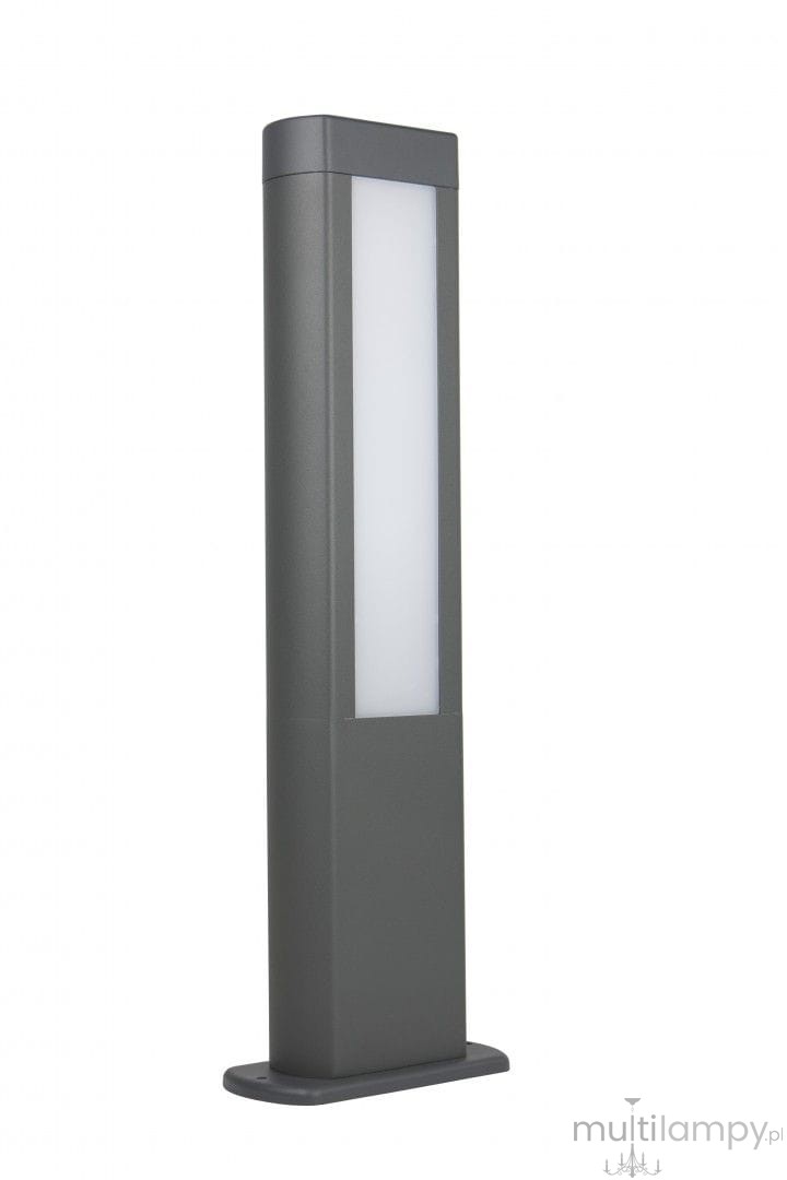 Lampa stojąca Evo H50 w ciemnym popiele, z prostokątną obudową i białym, mlecznym kloszem. Ujęcie frontalne, ukazujące dwa źródła LED 12W o barwie 4000K, stabilna podstawa. Idealna do oświetlenia ogrodu lub tarasu.