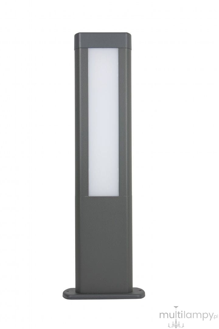 Lampa stojąca ogrodowa Evo H50 w kolorze ciemnego popielu, z prostokątną, białą osłoną LED. Ujęcie frontalne, produkt stoi na podstawie. Wbudowane dwa źródła światła LED o mocy 12W, neutralna barwa światła 4000K.