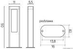 Lampa stojąca Evo H50 w ciemnym popiele, z wymiarami 50 cm wysokości, 11 cm szerokości i 5,5 cm głębokości. Posiada podłużną podstawę o wymiarach 16 cm x 7,8 cm, z 2 diodami LED 12W, barwa światła 4000K.