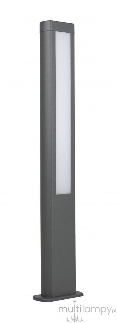 Lampa stojąca ogrodowa Evo H80 w ciemnym popiele. Prosta, prostokątna konstrukcja z białym panelem LED. Wymiary: smukła, o wysokości ok. 1,5 m. Idealna do oświetlenia przestrzeni na zewnątrz.
