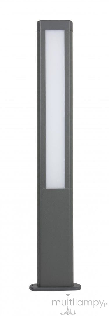Lampa stojąca Evo H80 w ciemnym popiele, z podłużnym kloszem z białego tworzywa, wyposażona w 2 diody LED 20W o temperaturze barwowej 4000K. Ustawiona w pozycji pionowej, idealna do oświetlenia ogrodu.