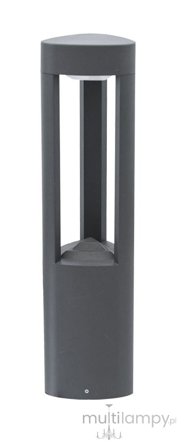 Lampa stojąca ogrodowa 1-punktowa GL11204 w kolorze szarym, o cylindrycznym kształcie z otwartymi szczelinami, ukazującymi wnętrze. Produkt umieszczony na prostym tle, stojący w pionie, idealny do oświetlenia przestrzeni zewnętrznych.