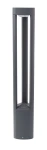 Lampa stojąca ogrodowa 1-punktowa GL11205 w kolorze szarym, o prostej, cylindrycznej formie z otwartymi szczelinami. Ujęcie frontalne, ukazuje całą wysokość lampy, która jest przeznaczona do oświetlenia przestrzeni zewnętrznych.