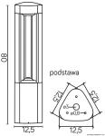 Lampa stojąca ogrodowa 1-punktowa GL11205 o wysokości 80 cm i szerokości 12,5 cm. Posiada trójkątną podstawę z wymiarami 12,5 cm i 12,5 cm. Wykonana z materiału odpornego na warunki atmosferyczne, przeznaczona do użytku zewnętrznego.