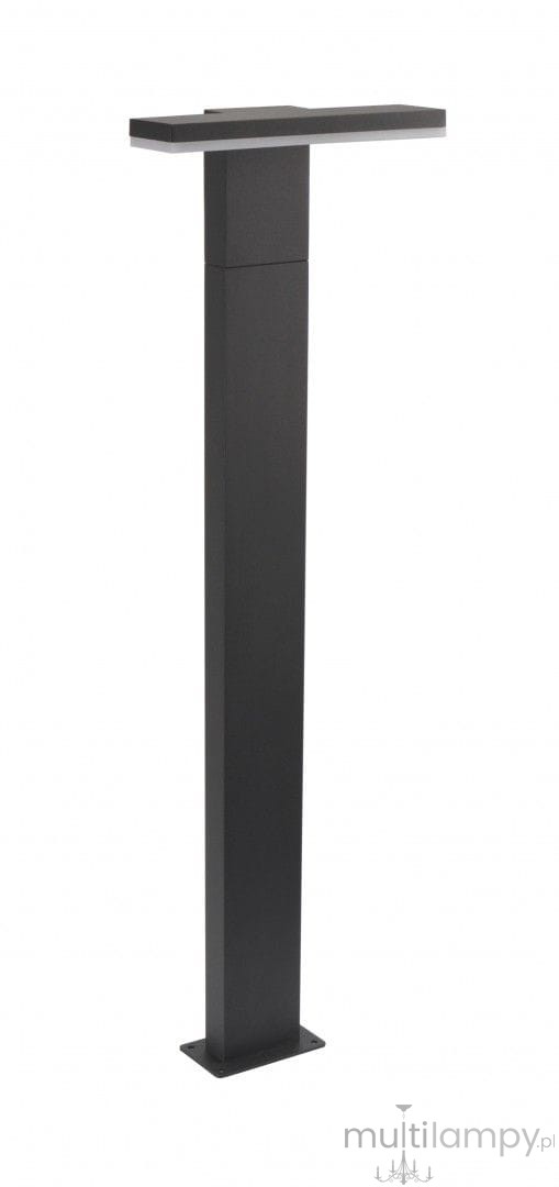 Lampa stojąca ogrodowa Fler H78 LED 10W w kolorze antracytowym, o prostokątnym kształcie. Produkt ma matową, metalową powierzchnię i jest zamontowany na kwadratowej podstawie. Źródło światła emituje neutralne światło 4000K.