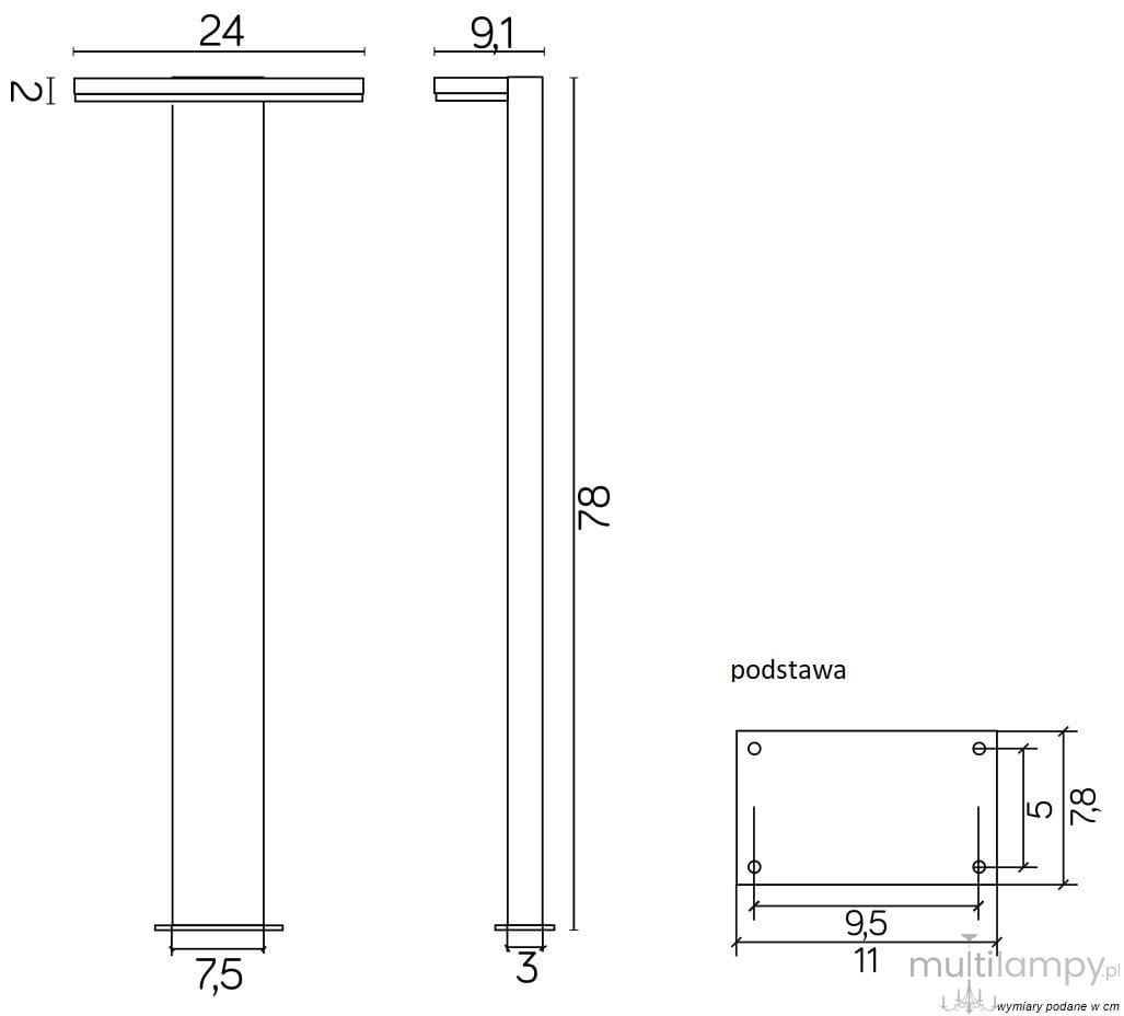 Lampa stojąca ogrodowa LED Fler H78 w kolorze antracytowym, wysokość 78 cm, z prostokątną podstawą 9,5 x 11 cm, szerokość 24 cm, grubość 3 cm, moc 10W, temperatura barwowa 4000K. Prosta, minimalistyczna forma idealna do ogrodu.