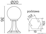 Czarna lampa stojąca ogrodowa Kule Classic 200 H36, z okrągłą głowicą o średnicy 20 cm i wysokości 36 cm. Podstawa w kształcie sześciokąta, wymiary: 13,8 cm i 19 cm. Idealna do oświetlenia przestrzeni zewnętrznych.