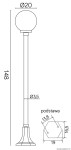 Czarna lampa stojąca ogrodowa Kule Classic 200, wysokość 148 cm, średnica klosza 20 cm, z prostą, elegancką podstawą w kształcie sześciokąta. Produkt w pozycji stojącej, przeznaczony do oświetlenia przestrzeni zewnętrznych.
