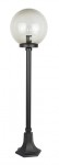 Lampa stojąca ogrodowa Kule Classic 250 H103, czarna, z przezroczystą kulistą kloszem. Posiada metalowy słup i kwadratową podstawę. Ujęcie frontalne, produkt stoi w pozycji pionowej, bez dodatkowych akcesoriów.