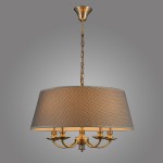 Lampa wisząca Zanobi 5-punktowa PND-43272-5A w kolorze złotym z dużym, teksturowanym kloszem w odcieniu brązu. Produkt zawieszony na łańcuchu, z pięcioma źródłami światła i eleganckim wykończeniem, idealny do nowoczesnych wnętrz.
