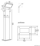 Lampa stojąca ogrodowa LED Neo H60 o mocy 10W i barwie światła 3000K w kolorze ciemnego popielu. Prostokątny klosz na górze, smukła, pionowa konstrukcja o wysokości 60 cm i podstawie 12x12 cm, ze wzmocnioną podstawą.