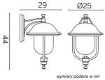 Kinkiet elewacyjny Prince w kolorze czarnym, 1-punktowy. Wymiary: wysokość 44 cm, szerokość 29 cm, średnica klosza 25 cm. Stylowy, z zaokrąglonym kloszem i ozdobnym detalem na górze. Idealny do oświetlenia elewacji.