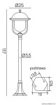 Lampa stojąca ogrodowa Prince H117 w kolorze czarnym, 1-punktowa. O wysokości 117 cm, z okrągłym kloszem o średnicy 25 cm i prostym, smukłym słupie o średnicy 3,5 cm. Podstawa w kształcie sześciokąta, wymiary 19 cm x 16,5 cm.