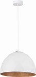 Lampa wisząca Diament D35 w kolorze białym z miedzianym wnętrzem, o okrągłym kształcie. Zawieszona na białym przewodzie, widok z dołu, ukazujący fakturę miedzianego wykończenia. Idealna do nowoczesnych wnętrz.