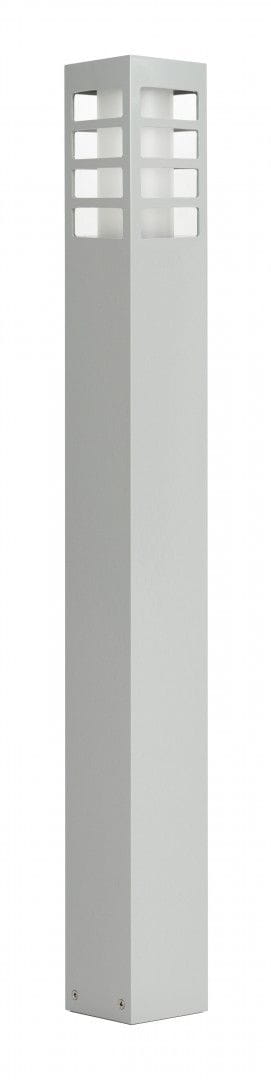 Lampa stojąca ogrodowa Rado III, 1-punktowa, wykonana z aluminium. Prosta, prostokątna forma w kolorze szarym, z otworami na górze, zapewniającymi dyfuzję światła. Ustawiona w pionie, idealna do oświetlenia przestrzeni zewnętrznych.