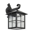 Czarny kinkiet elewacyjny Wenecja, 1-punktowy, z metalową obudową w kształcie prostopadłościanu. Szkło o fakturze fali, podzielone na kwadratowe pola. Uchwyt o dekoracyjnym kształcie, montowany na ścianie.