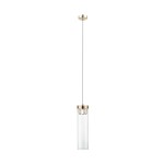 Lampa wisząca Gem 1-punktowa w kolorze złotym, z przezroczystym kloszem w kształcie walca. Zawieszona na cienkim, białym przewodzie. Złota oprawa z dekoracyjnymi detalami. Idealna do nowoczesnych wnętrz.