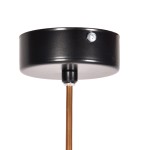Czarna lampa wisząca Arvi K-4522, z trzema punktami świetlnymi, widok z dołu. Metalowy klosz z matową powierzchnią oraz brązowy przewód. Element montażowy widoczny na górze.