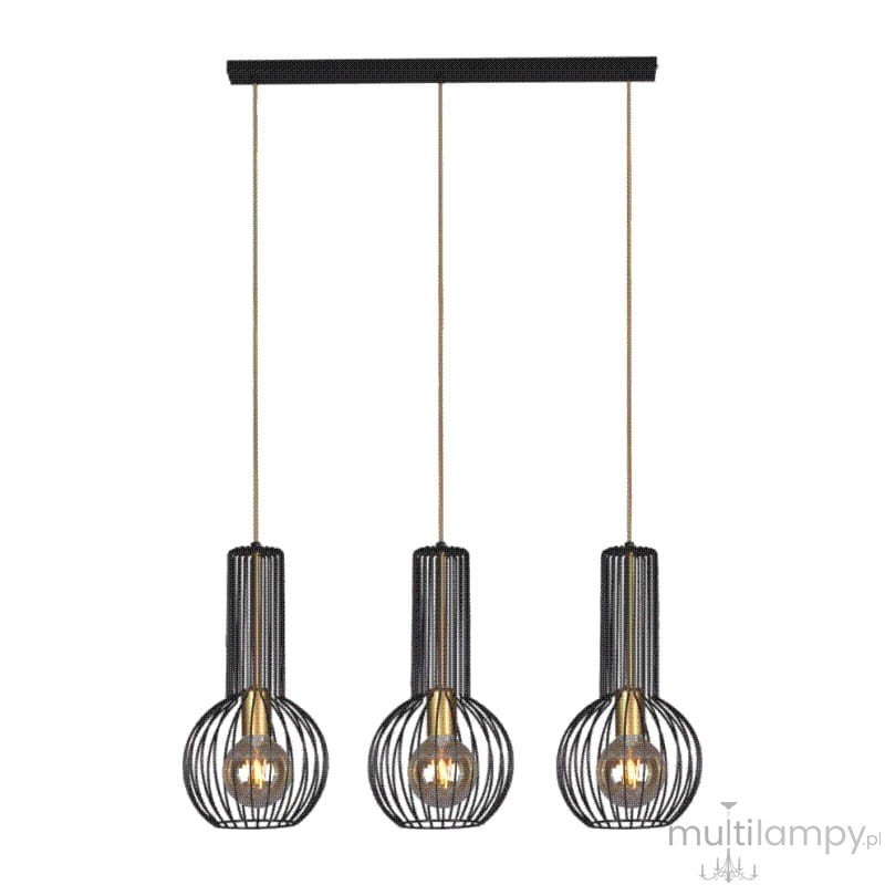 Lampa wisząca Arvi 3-punktowa w kolorze czarnym z metalowymi kloszami w formie siatki. Posiada trzy źródła światła zawieszone na regulowanych linkach, montowana do sufitu, idealna do nowoczesnych wnętrz.