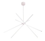 Lampa wisząca Spider LED w kolorze białym, 3-punktowa, z nowoczesnym designem. Składa się z kilku prostokątnych elementów rozmieszczonych promieniście. Ujęcie z dołu, zawieszona na cienkim przewodzie z sufitu. Idealna do nowoczesnych wnętrz.