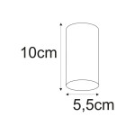 Lampa sufitowa Santi H10 w kolorze białym, cylindryczna, o wysokości 10 cm i średnicy 5,5 cm. Widok z góry, pokazujący wymiary. Prosty design, idealna do nowoczesnych wnętrz.