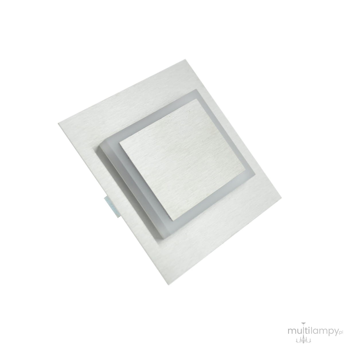 Oprawa schodowa Deco LED 230V w neutralnej barwie 4000K, kwadratowy kształt, matowa metalowa powierzchnia, z wbudowanym źródłem światła. Ujęcie z boku, produkt leżący na płaskiej powierzchni.
