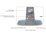 Czarna lampka biurkowa Berkan K-BL-1063 z metalową gałką, bezstopniowym ściemniaczem i przyciskami do zmiany temperatury barwowej światła. Zawiera funkcję nocnego światła oraz cykliczną zmianę kolorów. Ujęcie frontalne.