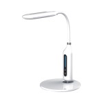 Biała lampka biurkowa Mida LED z elastycznym ramieniem i okrągłą podstawą. Wbudowane przyciski na korpusie do regulacji jasności. Prosty, nowoczesny design, idealna do biura lub studyjnego wnętrza.