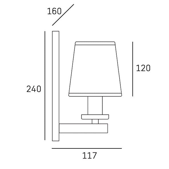 Kinkiet London 1-punktowy w kolorze chromu i białym, z abażurem o formie stożkowej. Wymiary: wysokość 240 mm, szerokość 117 mm, głębokość 160 mm. Ułożony w pozycji stojącej, przy ścianie. Prosty design, idealny do nowoczesnych wnętrz.