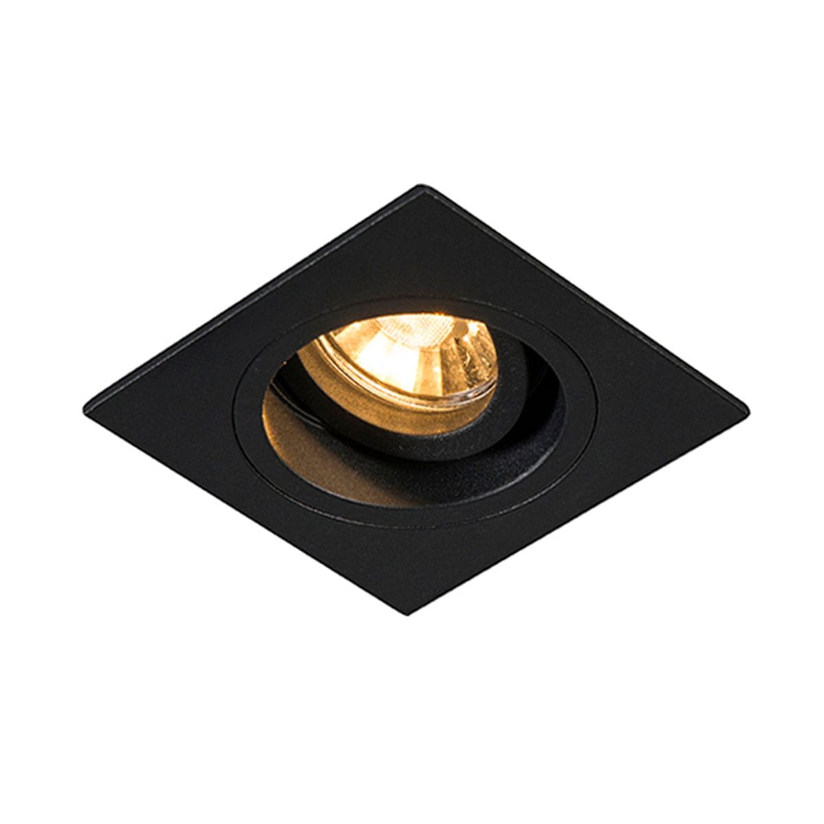 Czarna oprawa do zabudowy Chuck Square, 1-punktowa, w kształcie kwadratu. Widoczna żarówka w centralnym otworze, zamontowana w suficie. Matowa powierzchnia, minimalistyczny design.