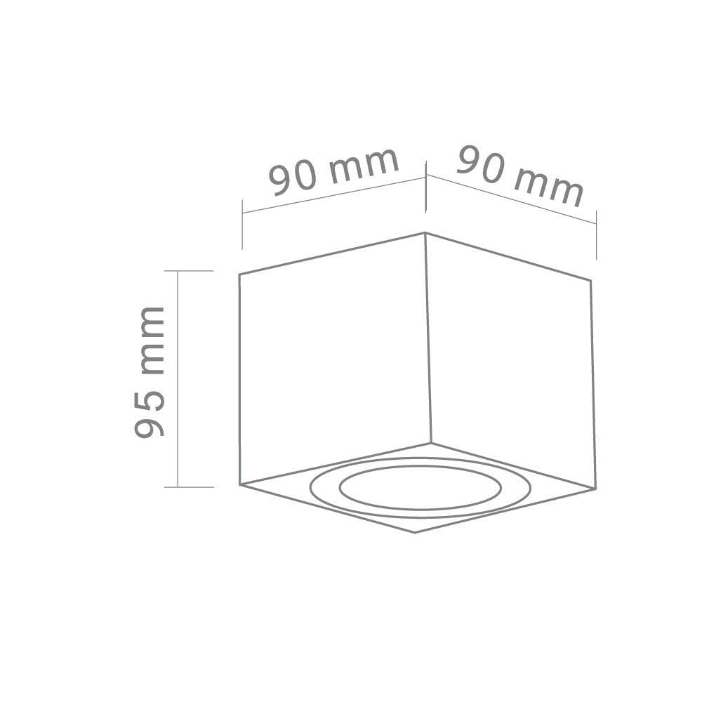 Lago Nero lampa sufitowa 1-punktowa w kolorze czarnym, o kształcie sześcianu, wymiarach 90 mm x 90 mm x 95 mm. Widoczny okrągły otwór na żarówkę. Lampa posiada klasę ochrony IP44, co oznacza odporność na wilgoć.