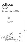 Lampa wisząca Lollipop P0294 z 6 punktami świetlnymi, z maksymalną mocą 40W, wykonana w minimalistycznym stylu. Wymiary: wysokość 115 cm, średnica 15 cm. Ułożenie punktów w formie rozgałęzienia, z przyłączeniem G9.