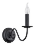 Czarny kinkiet Asti 1-punktowy O2890 K1 CZA, z metalowym uchwytem w kształcie spirali, okrągłą podstawą oraz przezroczystą żarówką w formie świecy. Ujęcie boczne, wiszący, na jednolitym tle.