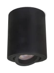 Czarna lampa sufitowa 1-punktowa Tulon LP-5441/1SM BK o cylindrycznym kształcie, z widoczną soczewką. Ujęcie z boku, prezentujące układ montażowy. Idealna do oświetlenia kierunkowego wnętrz.