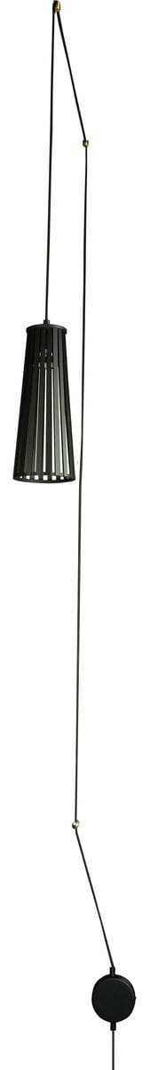 Czarny kinkiet Dover 1-punktowy z metalowym kloszem w formie żłobionej rury. Zawieszony na cienkim przewodzie, z okrągłą podstawą. Elegancka konstrukcja idealna do nowoczesnych wnętrz.