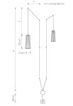 Czarny kinkiet Dover z dwiema lampami, w kształcie cylindrycznych kloszy. Wysokość całkowita 50 cm, szerokość 12 cm. Klosze zawieszone na cienkich linkach, idealny do nowoczesnych wnętrz. Wymiary i sposób montażu widoczne na schemacie.