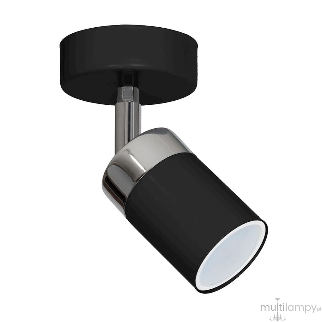 Czarny kinkiet Joker 1-punktowy z metalowym wykończeniem. Lampa ma cylindryczny klosz, zamontowany na okrągłej podstawie. Ujęcie frontalne, pokazujące detal konstrukcji oraz fakturę materiału. Idealny do nowoczesnych wnętrz.
